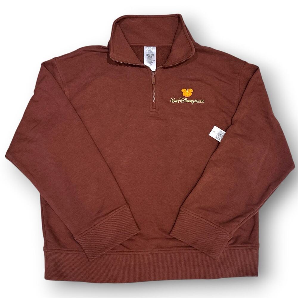 2026 Disney Parks WDW Embroidered Pumpkin Fall Quarter Zip Crew Medium New